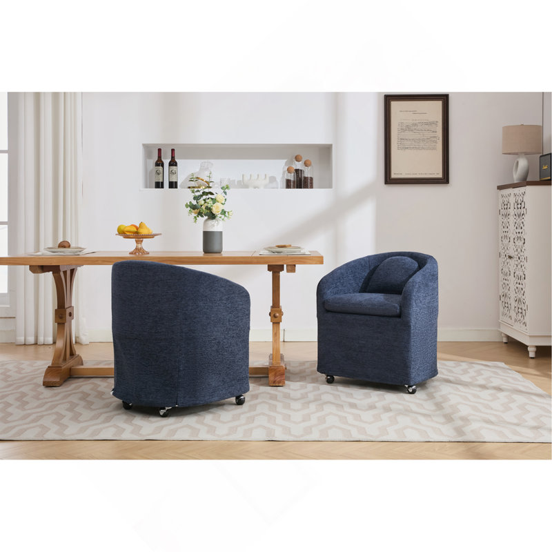 Fauteuil de salle à manger en tissu chenille 30 pièces avec roulettes et assemblage 30 heures, Bleu