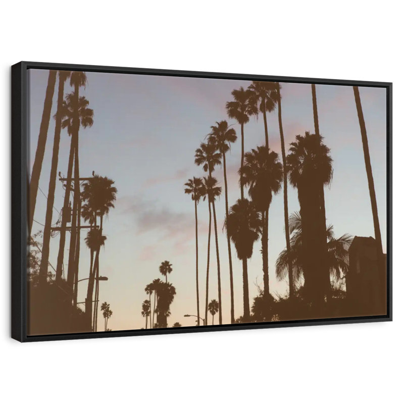 Silhouette des palmiers de Los Angeles, Cadre flottant noir, 40 po x 27 po