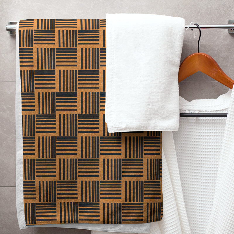 Serviette de bain à rayures Baskettressée classique, Orange foncé / noir