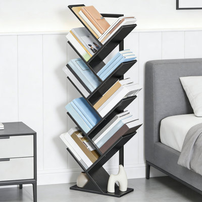 Tree-Shaped Bookshelf, 9-Tier Wooden Bookcase Shelves, Freestanding Storage Rack, For Displaying Cds And Books In Living Room And Home Office, Wooden Storage Unit For Bedroom