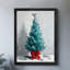 Reproduction encadrée noire rétro d'un arbre de Noël bleu avec un nœud papillon rouge-1007430540