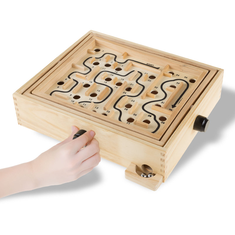Labyrinthe - jeu de labyrinthe de casse-tête en bois avec deux billes d'acier - Labyrinthe portatif compact de 11 po x 9,25 po - Jeux classiques pour enfants de 6 ans et plus par Hey Play