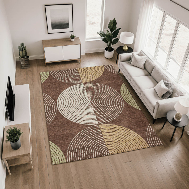 Premium Machine Washable Mayfield AMF2281 Geometric Rug, 10' x 14', Chocolate