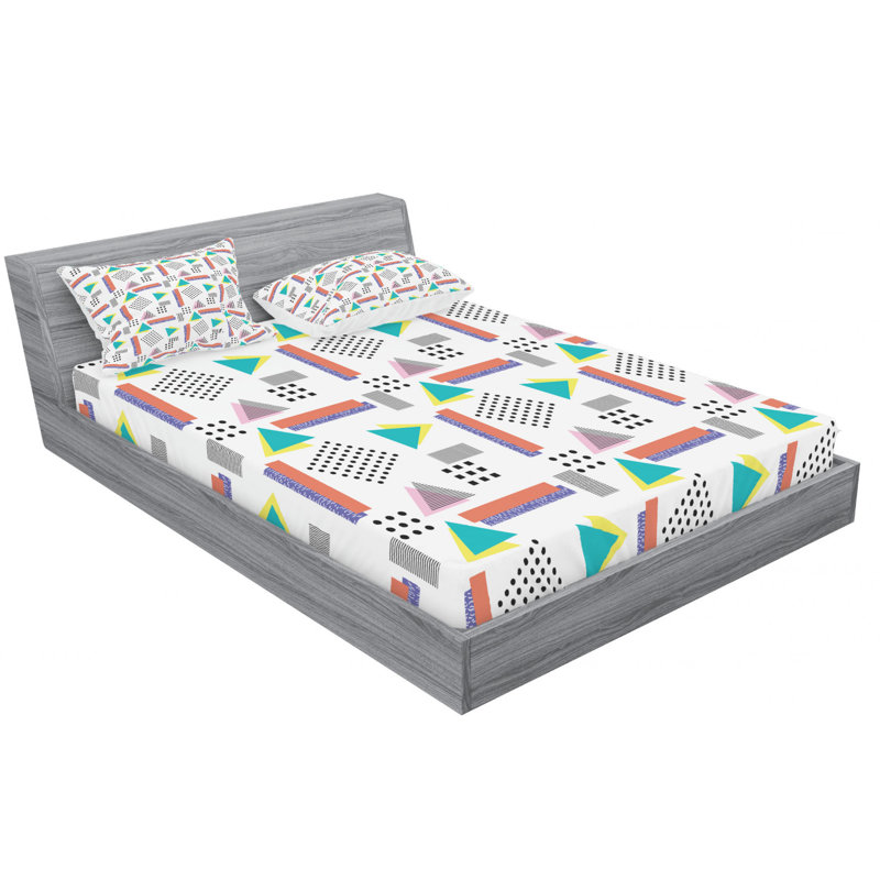 Microfiber Geometric Sheet Set, Full Sheet Set with Fitted Sheet