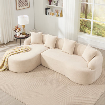 Canapé modulaire en forme de L Boneless avec méridienne incurvée, canapé modulaire en chenille beige blanc, mousse à haute densité 30D, canapé-lit modulaire minimaliste pour le salon.