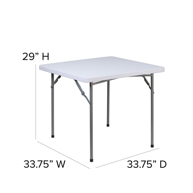 Granite White Square Plastic Folding Table with Gray Metal Frame