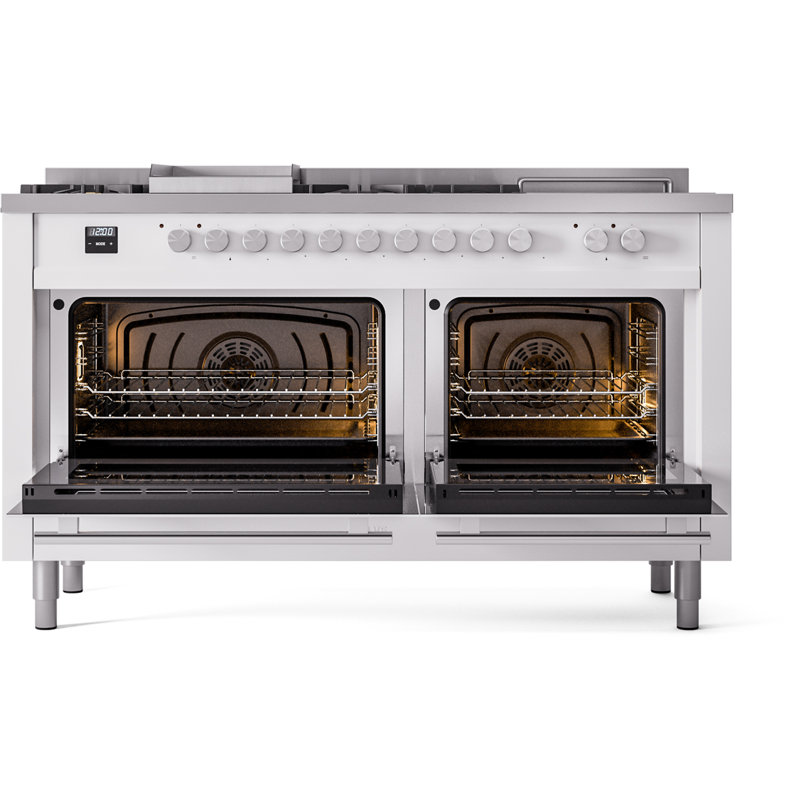 ILVE Professional Plus II 60 in Dual Fuel Range 7 Burner, Griddle, Frenchtop, Liquid Propane, Ral Classic/Stainless Steel