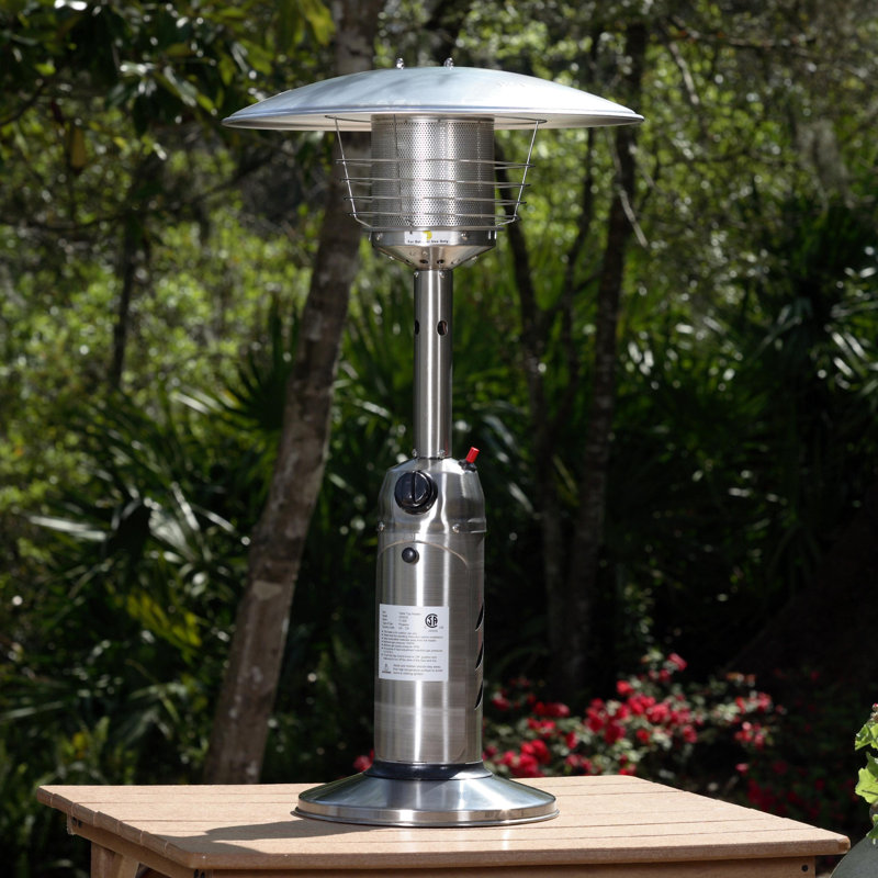 Fire Sense Portable Patio Heater Outdoor Tabletop Lightweight Propane 10,000 BTU- Hammer Tone Bronze, Stainless Steel