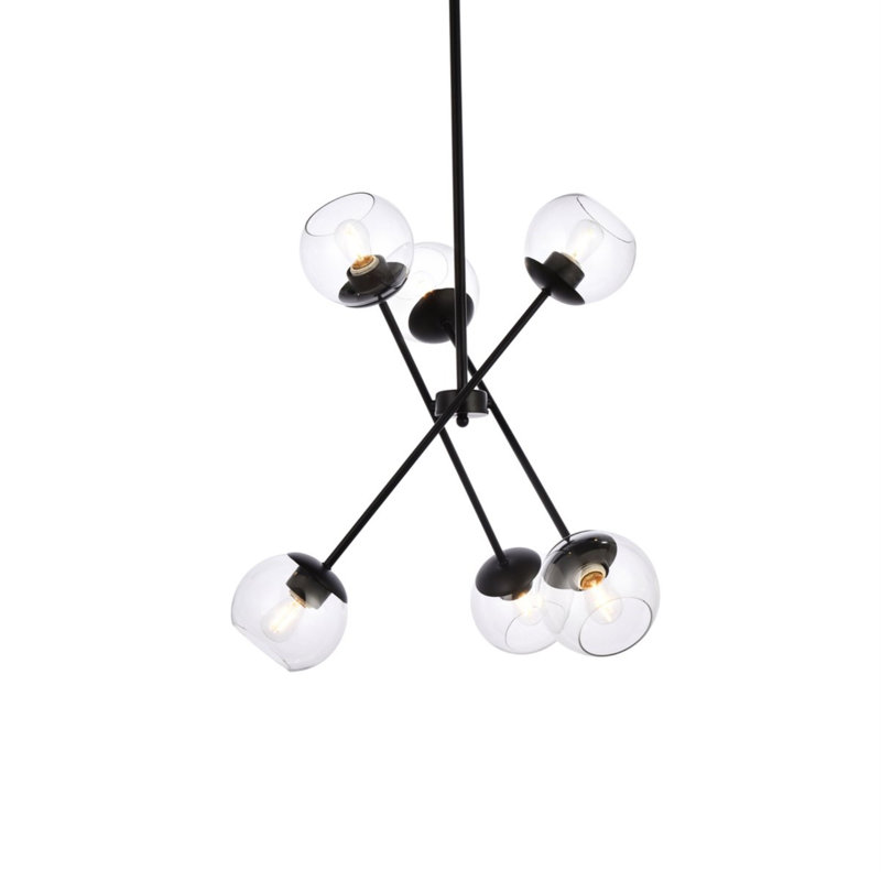 Lustre sphérique spoutnik 6 lumières Geza, Transparent, Noir