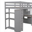 Petit lit mezzanine simple en bois massif avec bureau intégré, tiroirs de rangement et tablettes gris neutre
