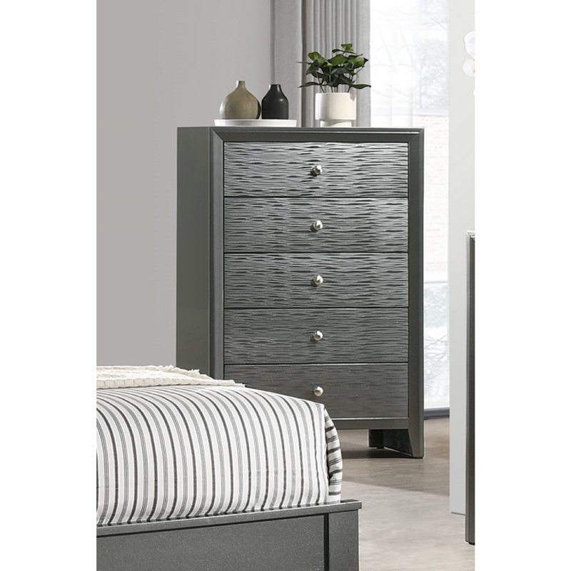Commode contemporaine 5 tiroirs 1pc, Gris foncé
