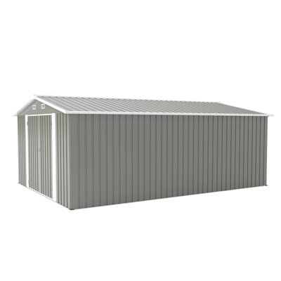 Campcraft  Outdoor Storage Shed 10×14 FT With 3 Lockable Doors,Utility Tool Shed Metal Storage Garden Sheds  Frame And 4 Vents,For Backyard,Patio,Lawn,Light Grey