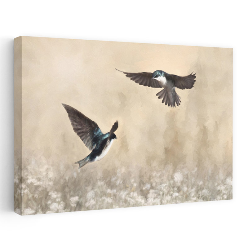 Danse des hirondelles, art d'oiseau contemporain, H 24 po x l 36 po
