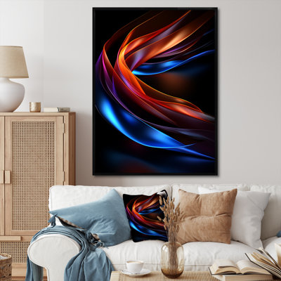 Contemporain, vagues abstraites bleues et rouges - Art abstrait mural encre liquide, salon