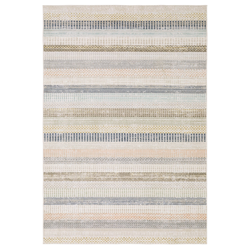 Goulart Textural Geometric Striped Ivory/ Multi Area Rug, Rectangle 9'10" x 13'1"