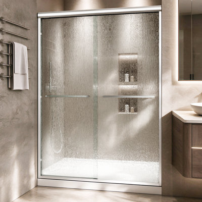 44-48"W x 72"H Aluminum Framed Double Sliding Shower Door 1/4" Clear Tempered Glass with Safety Film Nickel Hardware