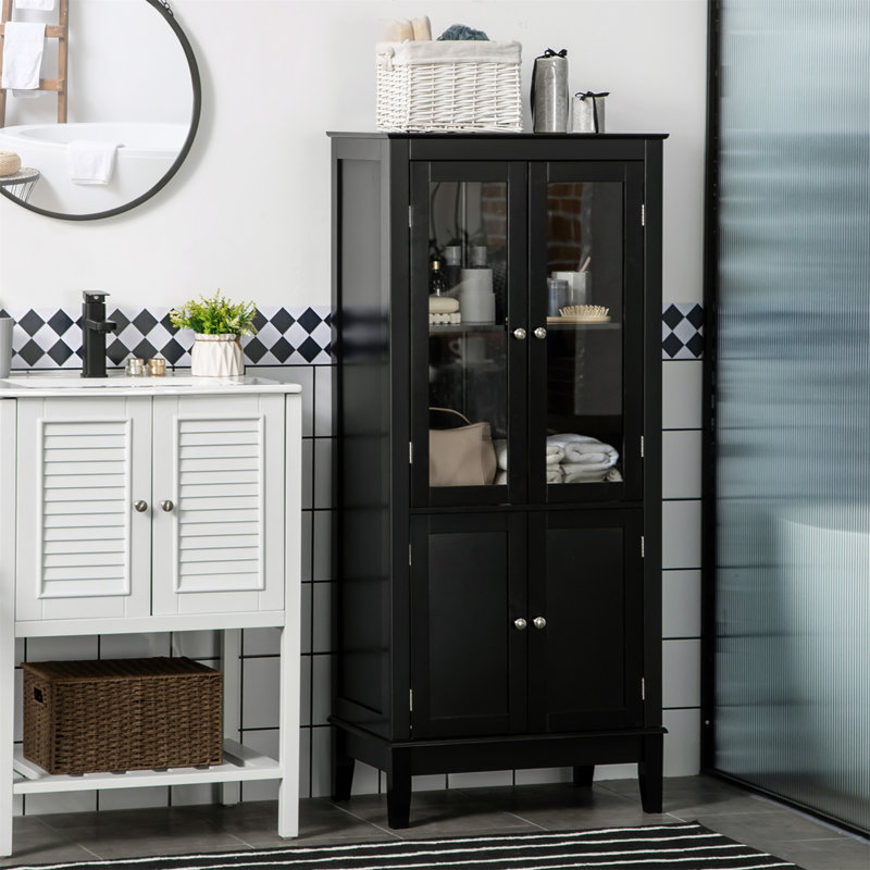 Armoire de salle de bain Kleankin avec 2 armoires de rangement, portes en verre trempé et tablettes réglables pour une vie organisée