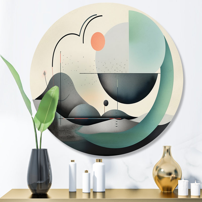 «Gray Harmonious Patterns II», art mural rond abstrait géométrique sur métal, H 23 po x l 23 po x P 1 po