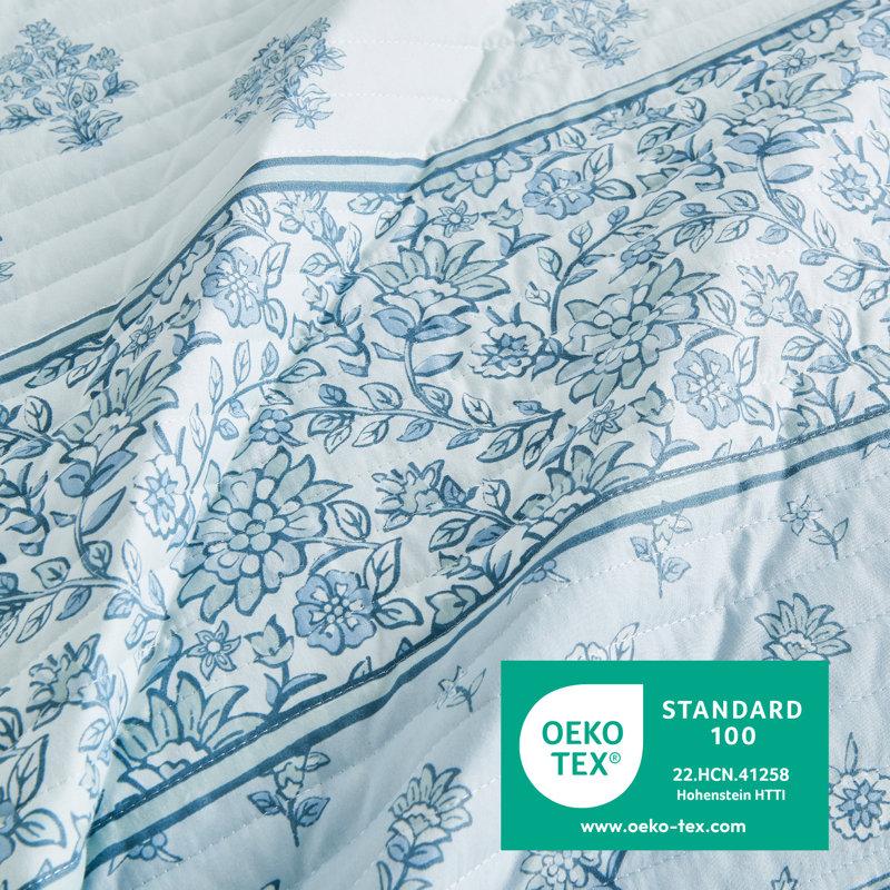 Twin Blue Reversible Microfiber Floral Quilt Set