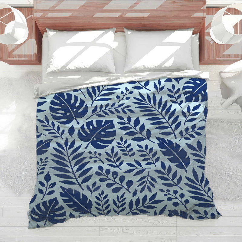 Blue Botanical Leaves Comforter, Twin Extra Long