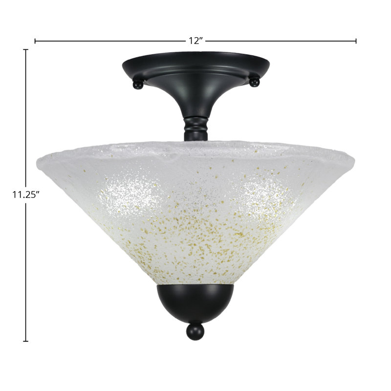 Semi-Flush 2 Bulbs Shown In Matte Black Finish With 12" Gold Ice Glass