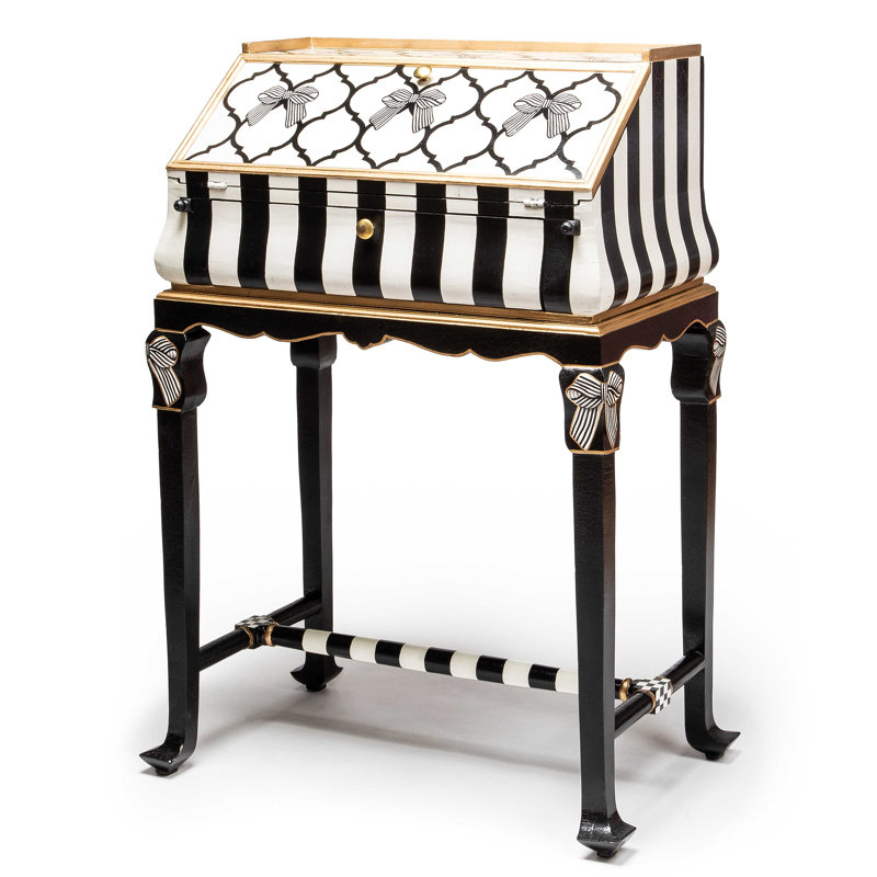 Black and White Mango Wood Writing Desk with Drawer