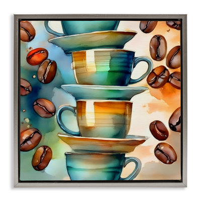  Coffee Beans & Mugs Framed Floater Canvas Wall Art by Alina Georgescu
