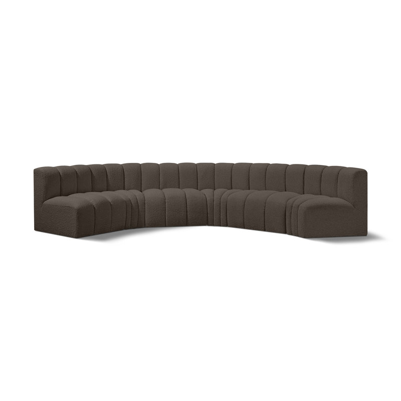 Huxleigh Upholstered Curved Sectional Reversible, Brown Boucle Fabric