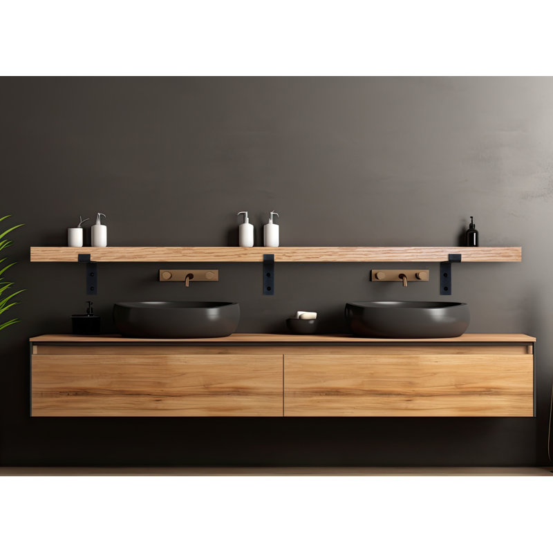 Rayne Red Oak Bracket Shelf, Natural Wood, 2" H x 50" W x 8" D