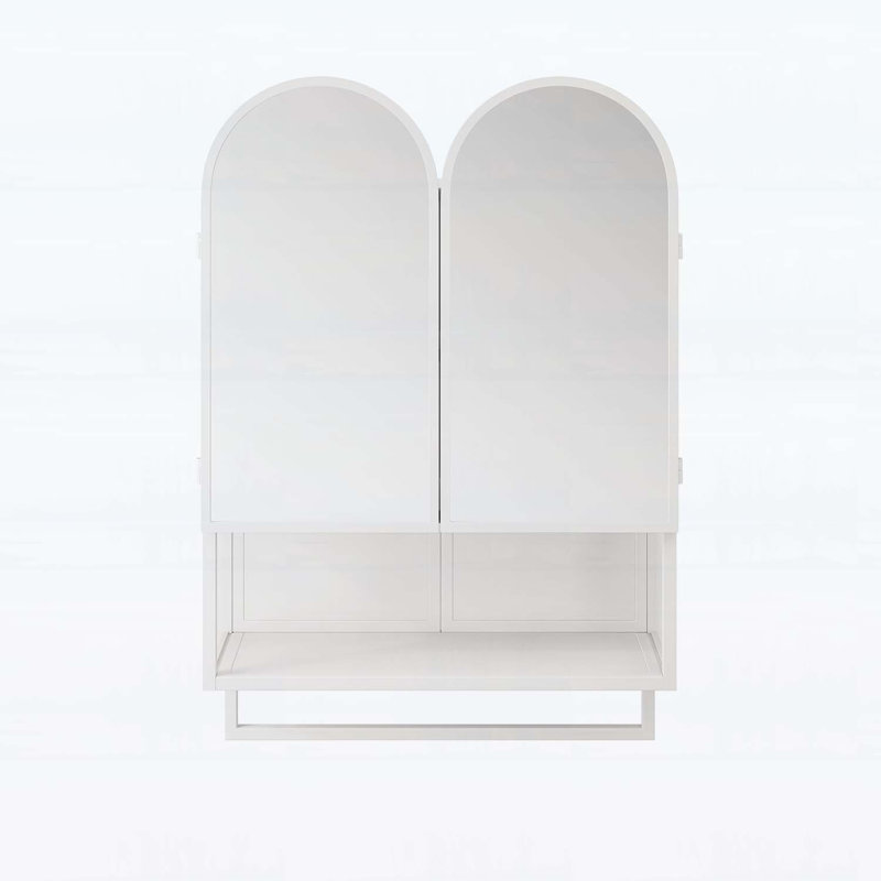 Armoire à miroir moderne à double arche avec tablettes réglables, Blanc