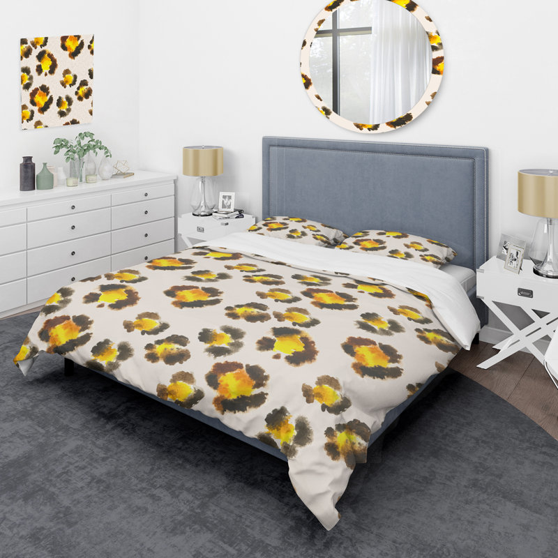 Ensemble de housse de couette en microfibre jaune / brun / beige 3 pièces