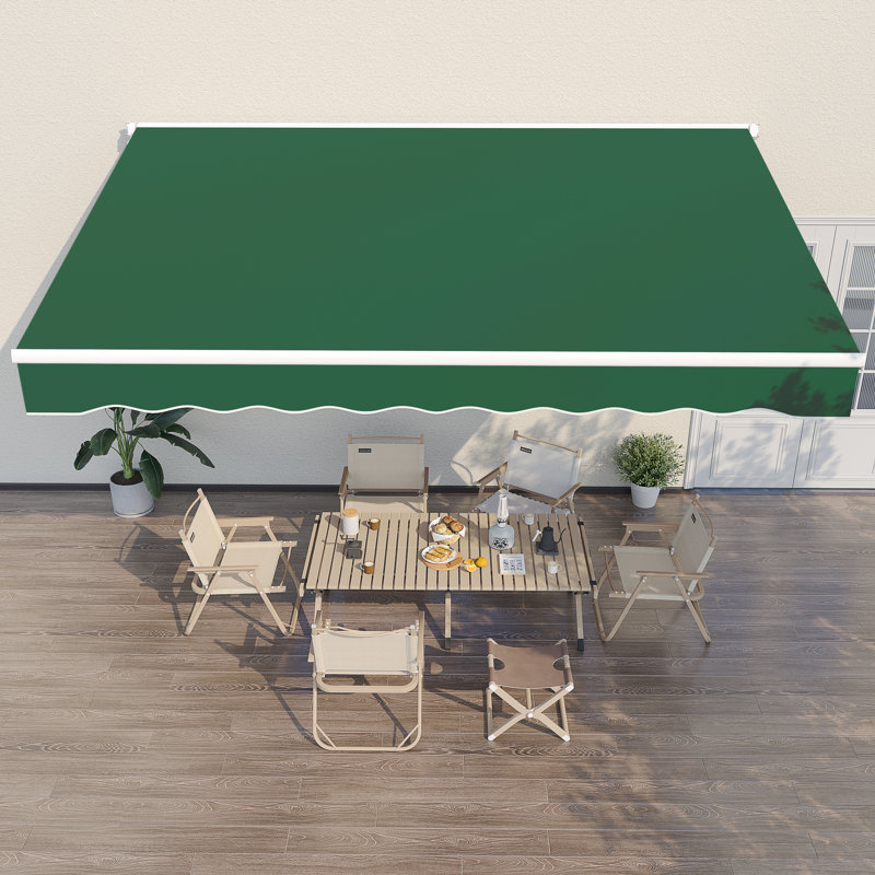 AECOJOY Manual Retraction Slope Patio Awning, 156" W x 96" D, Green, Solid Color