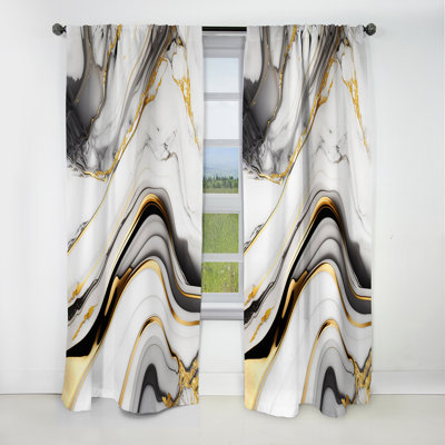 Abstract Geode Marble Waves Grey IV - Abstract Curtain - Blackout Curtain - 1 Panels