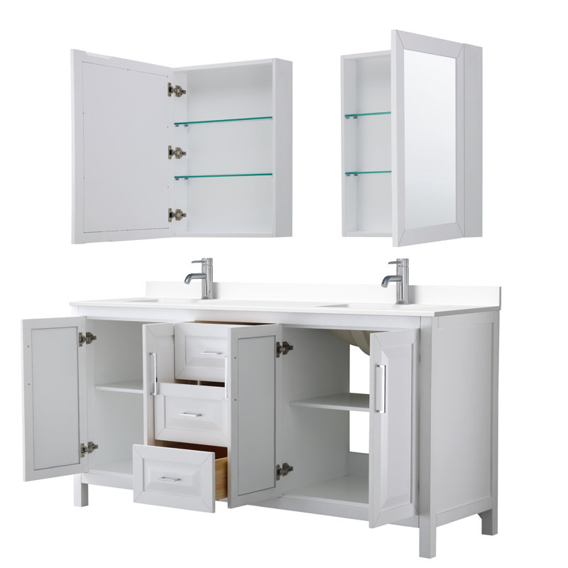 Daria 72'' W Double Vanity, White, Polished Chrome, White Cultured Marble