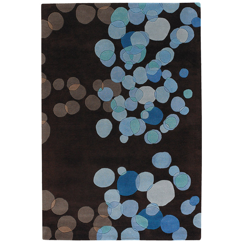 Tapis à petits cercles géométriques en laine touffeté à la main brun, bleu, gris, sarcelle et brun clair Samual Authentic