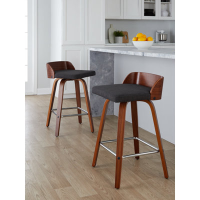Maeve 26" Fixed-Height Counter Stools with Bent Wood Legs & Square Footrest