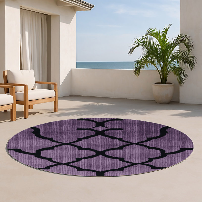 Tapis mauve intérieur et extérieur Trellis, Rond 5 pi