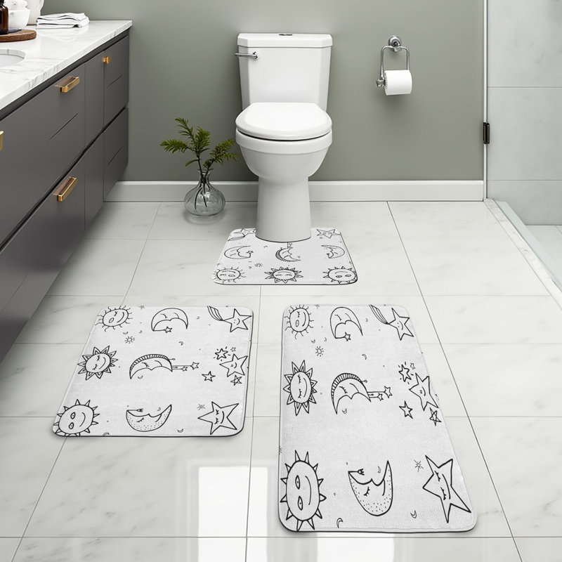  Ensemble de tapis de salle de bain noir et blanc 3 pièces en U et tapis rectangulaires noir et blanc