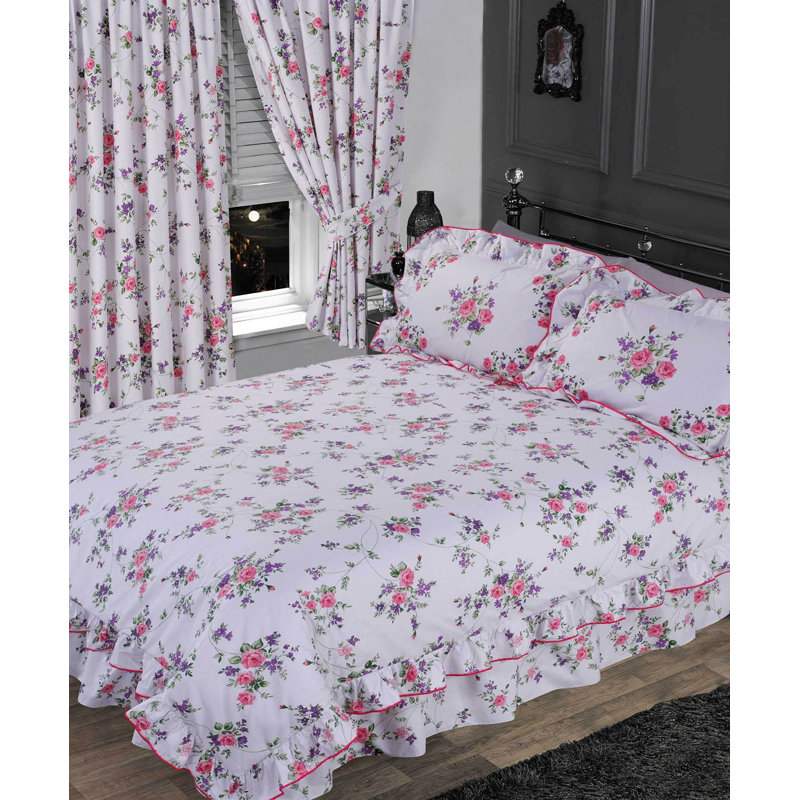 ELIZABETH FRILLED Teo 144 TC Duvet Cover Set, Purple, Super King Duvet Cover + 2 Standard Pillowcases