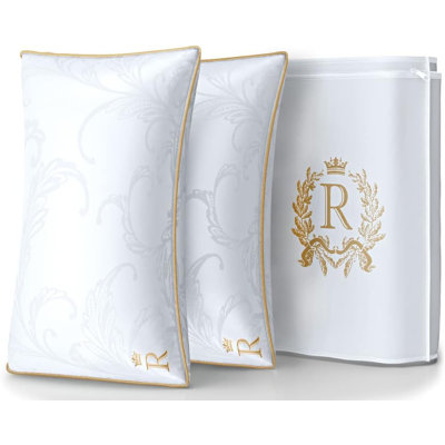 Pillows King Size Set Of 2 - Pillows, Side Sleeper Pillow - Adjustable Alternative Down Pillow, Bed Pillows, Sophisticated Design & Gold Piping