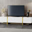 Tv Stand For 80" Tvs, White With Fluted Panels And Golden Legs Console Appearance: Living Room, White, Legs, Storage Options