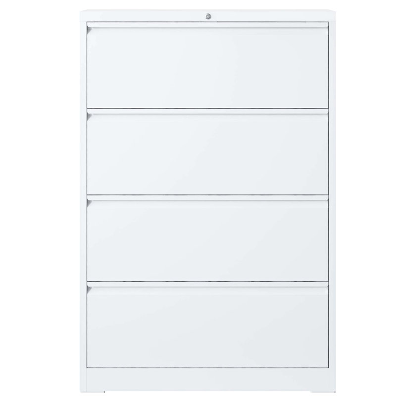 Locking 4 File Cabinet In White, Metal For Home Office, Stores Various Sizes, Stable Construction Office Filing Cabinet, White Lockable Accommodates Legal/A4/F4 Size, Build Storage