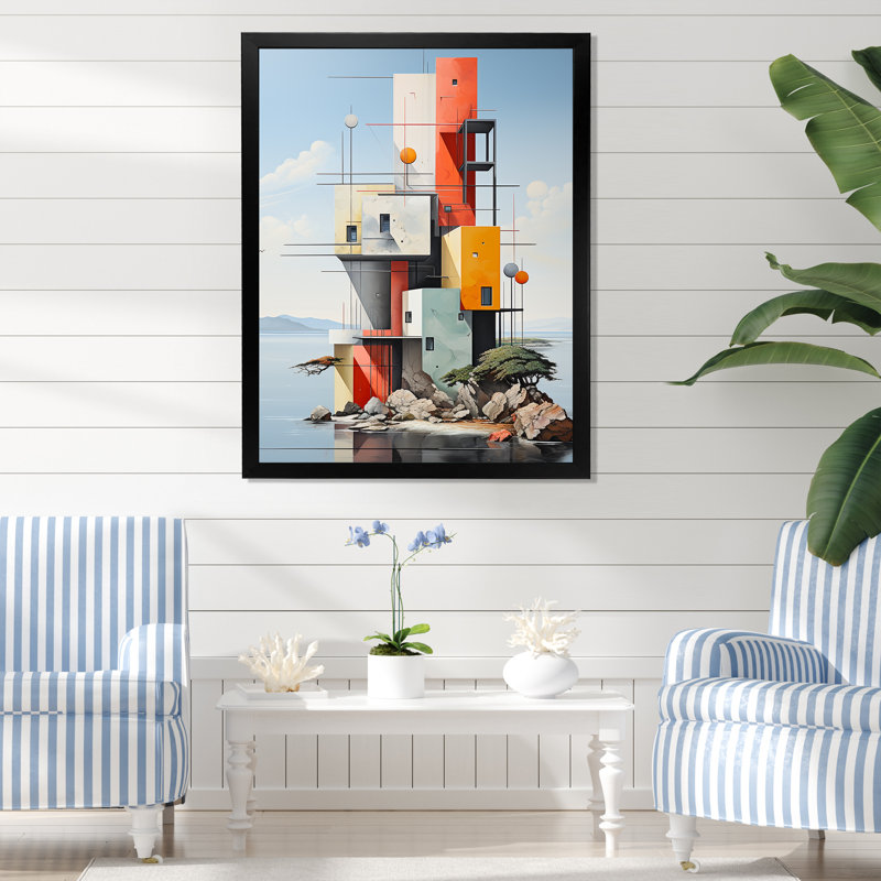 «Ocean De Stijl Lansdcape» sur toile, Cadre simple noir, H 32 po x l 24 po x P 1 po