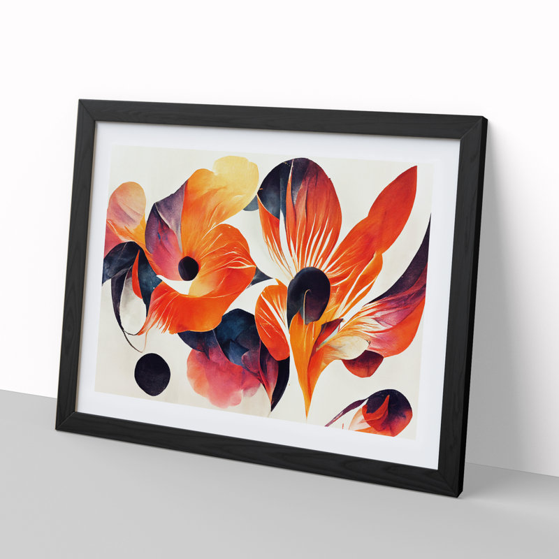 Abstract Floral Art Vol.8 - Single Picture Frame Painting, 46cm H x 64cm W x 2cm D, Black