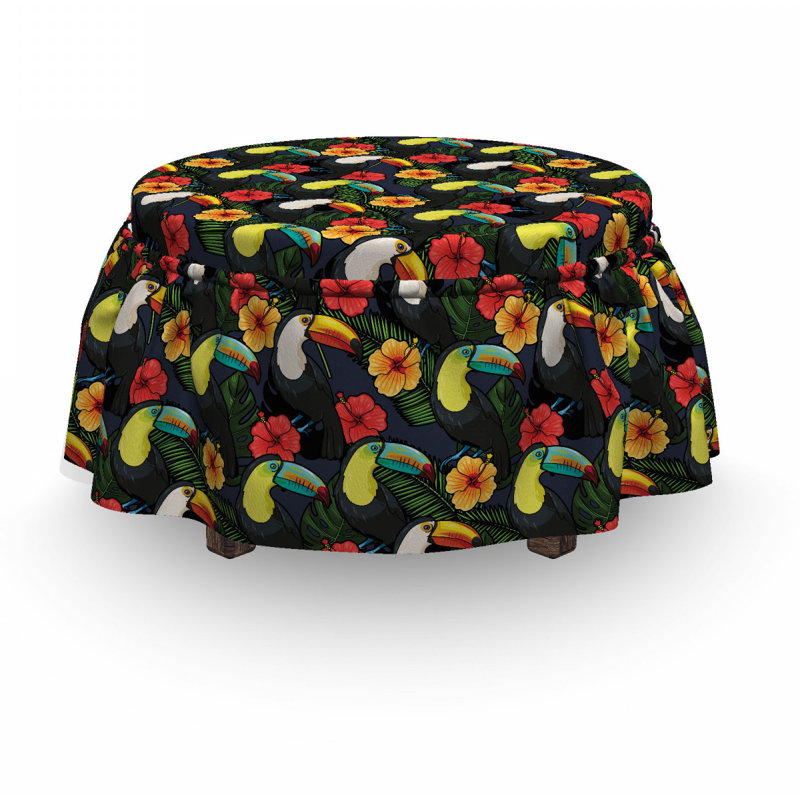 Housse pour repose-pieds toucan oiseaux hibiscus leaves