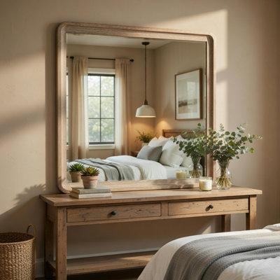 Miroir de commode Wily, cadre en placage de chêne brun naturel, 37 x 42