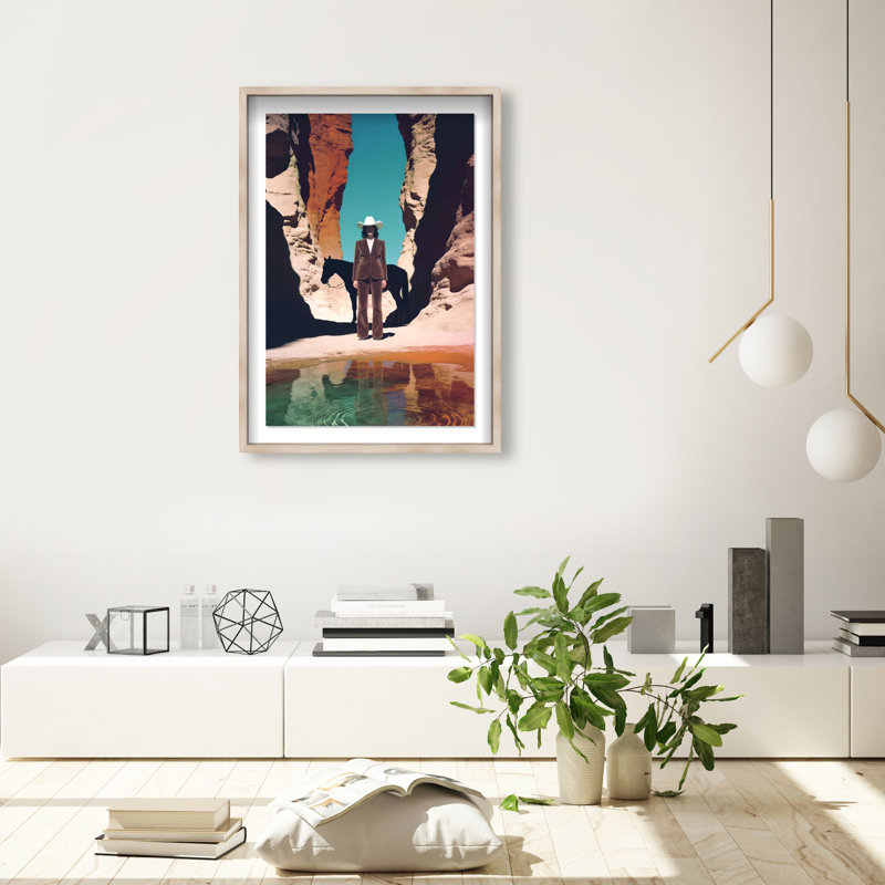 Cowgirl's Surreal Framed Graphic Art, 25.5"H x 17.5"W, Natural Oak Shadowbox