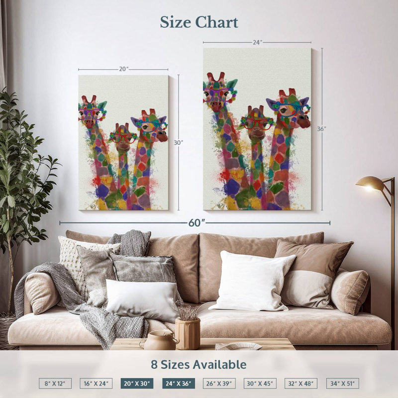 Brampt Rainbow Splash Giraffe Trio, 36" H x 24" W