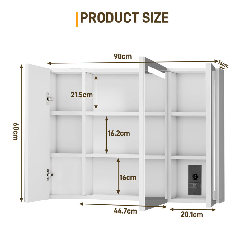 90mm W 60mm H Wall Mounted Required Medicine Cabinet Mirror Adjustable