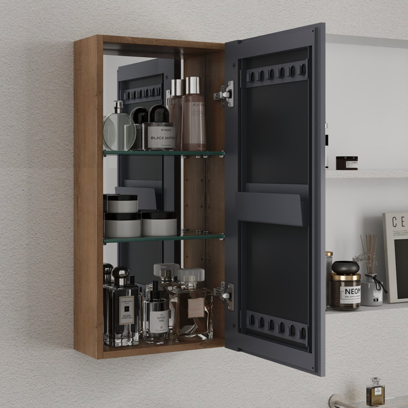 Armoire à pharmacie sans cadre Norvyn de 35,5 cm de largeur avec miroir et 2 tablettes en verre ajustables